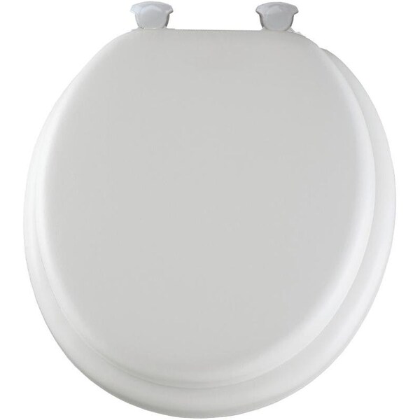 Mayfair Toilet Seat, Round, FoamVinylWood, White, Twist Hinge 15EC000